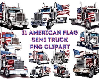 11 Watercolor Semi Truck Clipart: American Truck Illustrations (PNG)
