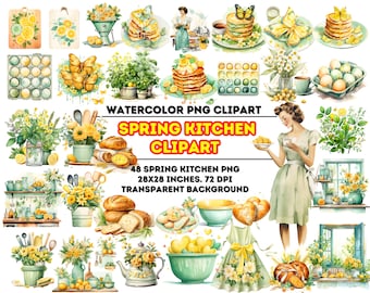 Spring Kitchenware Clipart: Cooking Utensils, Bakery (Digital Download)