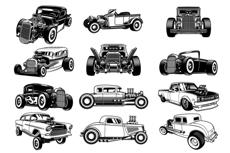 Classic Car Svg, Hot Rod Car Svg, Vintage Car Svg, Muscle Car Svg, car clipart, Hot Rod silhouette, Hot Rod Flames Svg, Hot wheels svg, muscle car bundle, old car svg, sport car svg, classic cars svg, hot rod vector