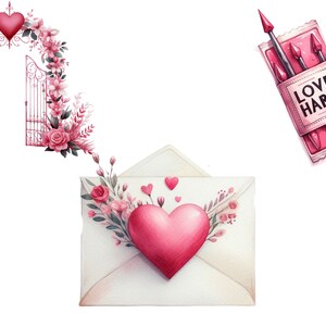 16 Watercolor Valentine's Day Clipart | Red Flowers, Instant Download ...