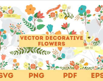 Ilustración botánica lineal de arreglos florales en formato SVG, PNG y clipart (descarga digital).