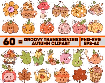 Groovy Thanksgiving Clipart: Retro Autumn PNG SVG Pack