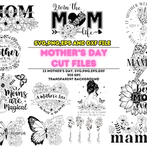 Mother's Day Png Svg, Eps, Dxf Cut Files, Painted Mother and Child Clipart, Mom and Child Illustrations  Instant Download for Commercial Use