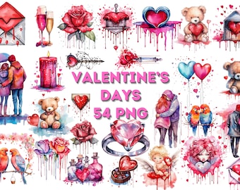Watercolor Valentine Clipart | Roses, Hearts, Couples (Instant Download)