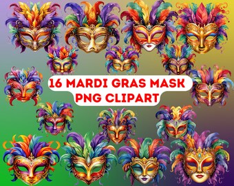 Karneval Maske Clipart: 16 Karneval Maske PNG Designs (digitaler Download)