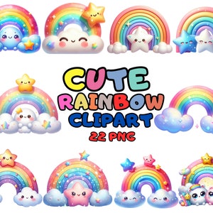 Clipart arc-en-ciel mignon aquarelle, pack de cliparts arc-en-ciel, clipart baby shower, PNG transparents, oeuvre d'art pour chambre d'enfant, usage commercial gratuit, fabrication de cartes