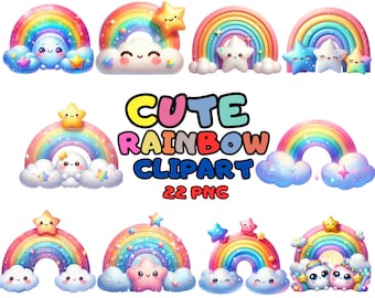 Watercolor Cute Rainbow Clipart, Rainbow Clipart Pack, Baby Shower Clip Art, Transparent Pngs, Nursery Art, Free Commercial Use, Card Making