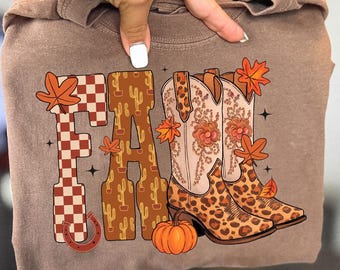 Cowboy Checkered Fall Png, Cowgirl Boots Design (Digital Download)