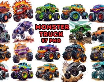 Watercolor Monster Trucks Clipart Bundle, Truck Clipart, Truck Sublimation, Racing Clipart, Monster Truck Art, Big Truck Clip Art, Off Road