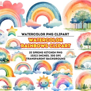 Pacote de clipart de arco-íris em aquarela, clipart de arco-íris fofo, clipart de aquarela, clipart de chá de bebê, arte de berçário, clipart de arco-íris, arco-íris PNG