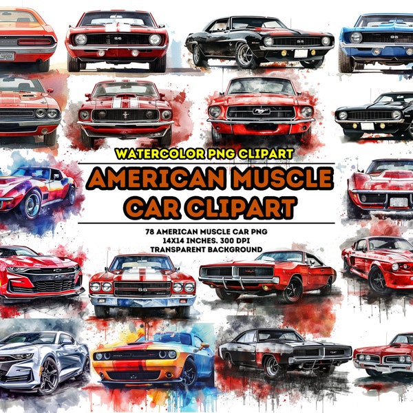 78 Watercolor American Muscle Car, Art Vintage Car Clipart, Classic Cars Clipart Old Muscle Cars Png American Muscle Car Muscle Car Clip Art