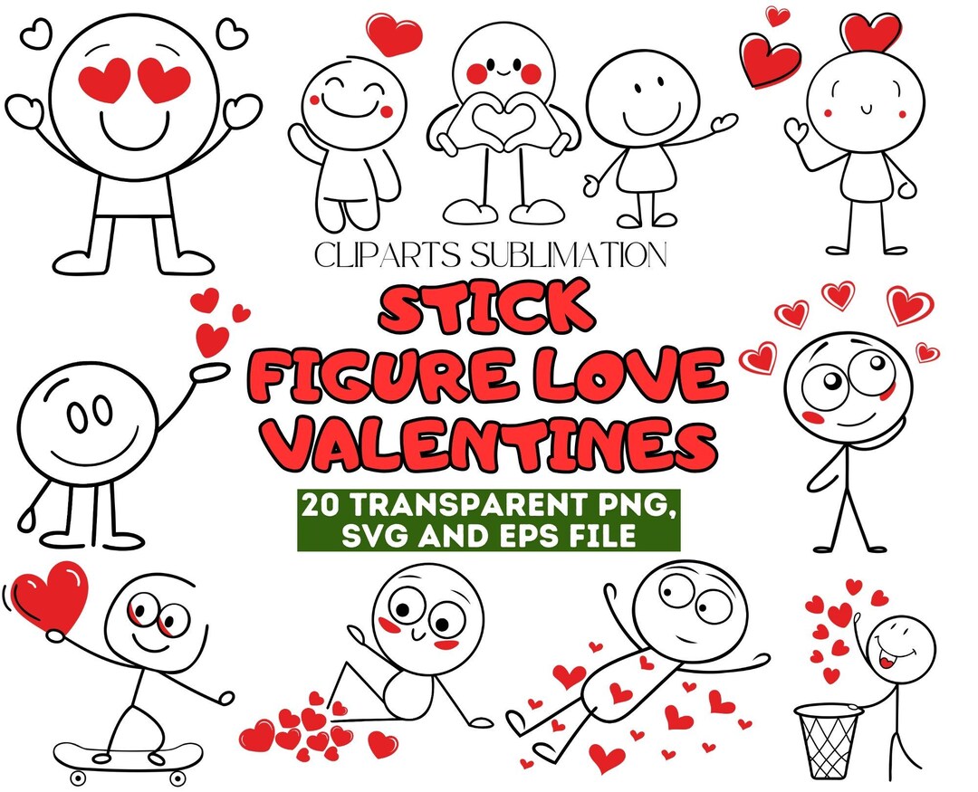 Stick Figure Couple Valentines, Cute Love Clipart Bundle, Romantic ...