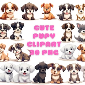 Clipart de filhote de cachorro fofo em aquarela, clipart de filhotes, clipart de filhote de cachorro pintado, ilustrações de filhote de cachorro, gráficos PNG, download instantâneo para uso comercial