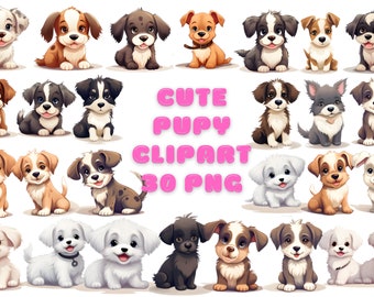 Watercolor Cute Pupy Clipart, Puppies Clipart, Painted Puppy Clipart, Puppy Illustrations, PNG Graphics, Instant Download for Commercial Use