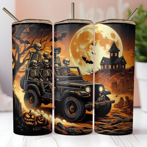 Halloween Skeletons 20 Oz Skinny Tumbler Wrap, Spooky Skeleton, Off Road Tumbler, Digital Download, Halloween Tumbler Wrap Tumbler Design
