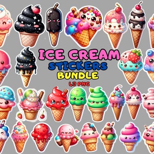 Pacchetto adesivi PNG carini per gelato, pacchetto clipart di dessert kawaii, cibo carino kawaii, png gelato, clipart di ghiaccioli, clipart di dolci estivi