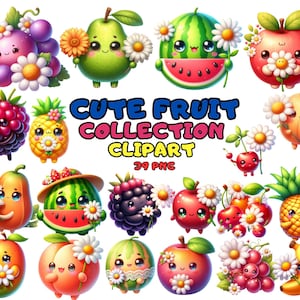 Kawaii Cute Fruit PNG Clipart / Kawaii Fruit / Fruit Clipart / Fruit Decor / Fruit Party / Kawaii Fruit Clipart / Fruit Stickers / Fruit PNG