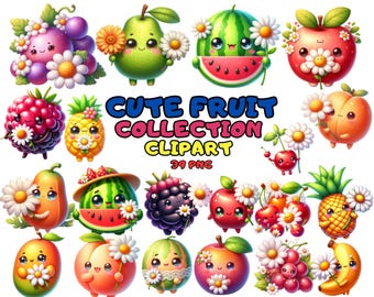 Kawaii Cute Fruit PNG Clipart | Kawaii Fruit | Fruit Clipart | Fruit Decor | Fruit Party | Kawaii Fruit Clipart | Fruit Stickers | Fruit PNG