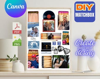 Plantilla de caja de cerillas personalizable: Regalo de San Valentín DIY (Canva, descarga digital)