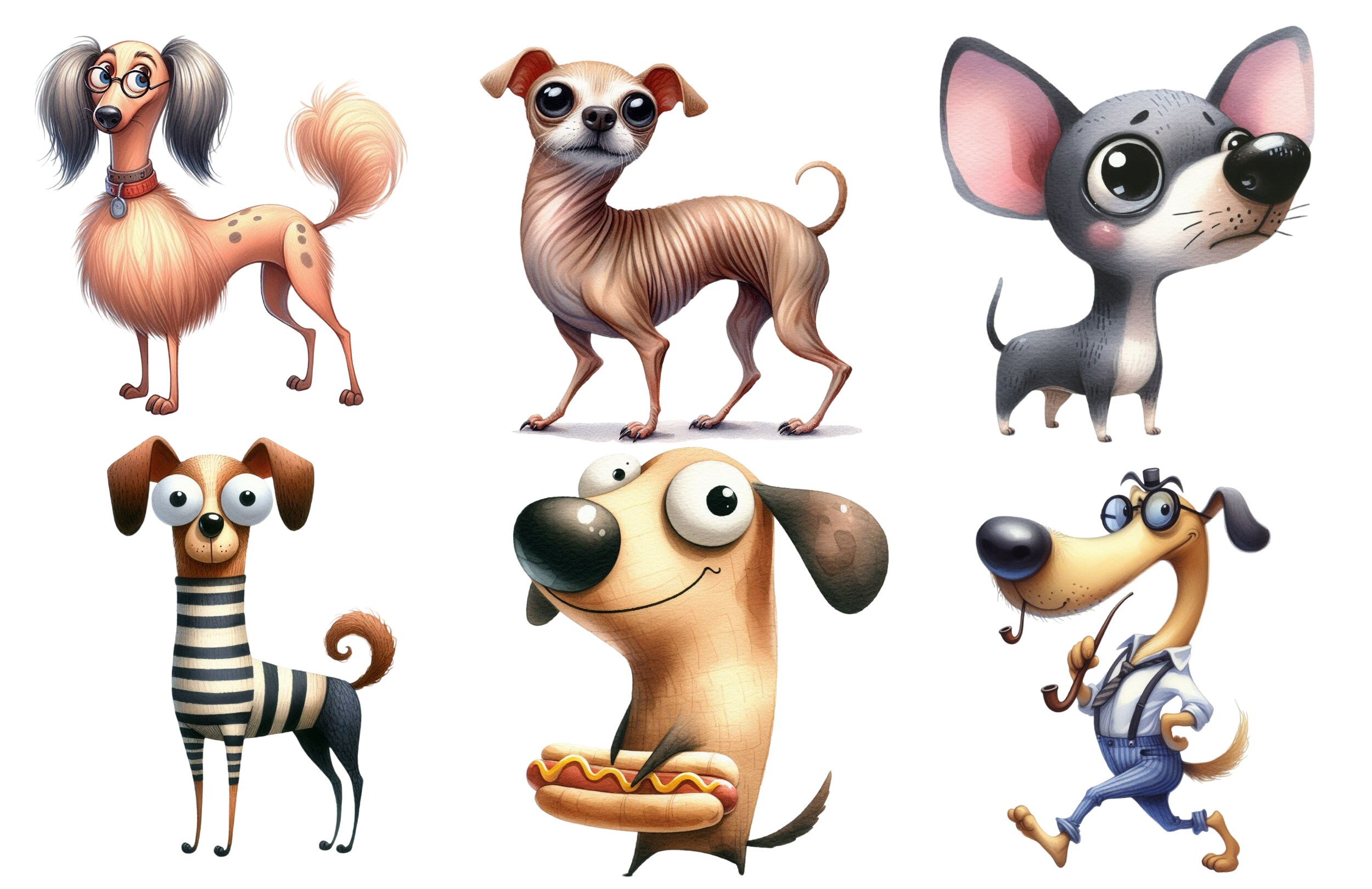 Quirky Dog Clipart PNG Bundle Whimsical Dogs Sublimation Clip Art ...