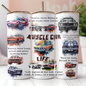 Muscle Car Life 20oz Tumbler Wrap: Vintage Car Lover Gift (PNG Digital Download)
