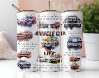 Muscle Cars Life Tumbler Wrap, 20Oz Skinny Tumbler, Instant Download, Sublimation Design, Old Vintage Muscle Cars Lover Gift Skinny 20oz