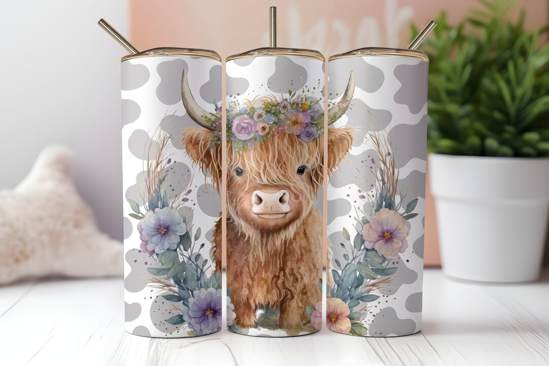 Highland Cow 20 Oz Skinny Tumbler Wrap Sublimation Design Digital ...