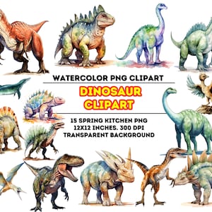 Paquete de imágenes prediseñadas de dinosaurios de acuarela, dinosaurios T-rex mágicos de fantasía, imágenes prediseñadas de dinosaurios, paquete PNG de dinosaurio, imágenes prediseñadas de T-rex, imágenes prediseñadas de Dino