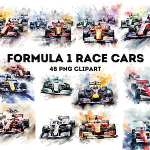 Formula 1 Car Clipart Bundle - F1 Racing PNG , Car images, F1 Racing Car PNG, F1 Car Illustrations PNG Bundle, F1 Clipart, Watercolor F1 png