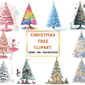 29 Watercolor Christmas Trees Clipart | Painted Tree Clipart | Christmas Illustrations | PNG Graphics | Instant Download for Commercial Use