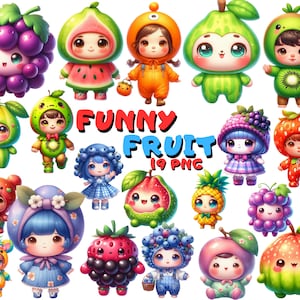 Funny Fruit Clipart Cute Fruit PNG Cute Food Clipart Cute Cartoon PNG Kids Clipart Sticker PNG Nursery Decor, Commercial Clipart Transparent