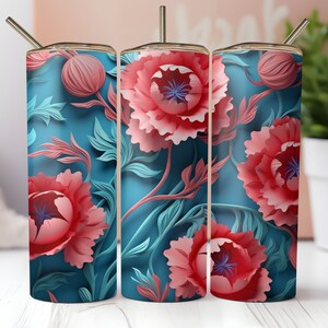 3D Pink Roses Flowers 20 Oz Skinny Tumbler Wrap Sublimation Design,  Instant Download, Floral Straight Tumbler Wrap, Digital Download PNG