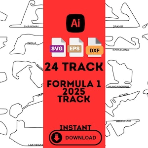 Formula 1 2025 トラック SVG ファイル、2025 年の 24 のトラック、EPS ファイル、DXF ファイル、ブラック デザイン、Formula 1、F1 トラック、モナコ、F1 バンドル