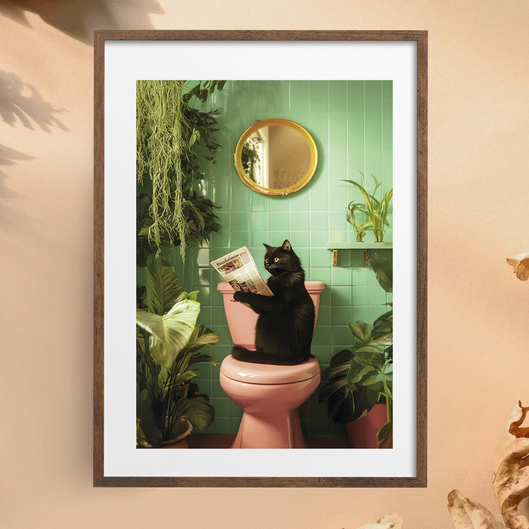 Funny Cat Bathroom Print: Toilet Humor Wall Art (digital Download) - Etsy