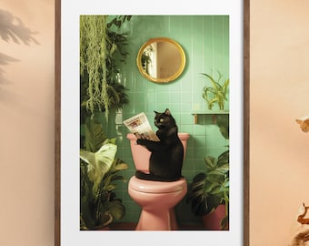Funny Cat Bathroom Print: Toilet Humor Wall Art (Digital Download)