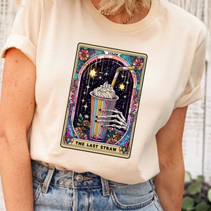T-shirt con carte dei tarocchi The Last Straw, felpa con carte dei tarocchi scheletro, t-shirt vintage da strega, maglietta divertente con carte dei tarocchi, camicia con carte dei tarocchi mistici