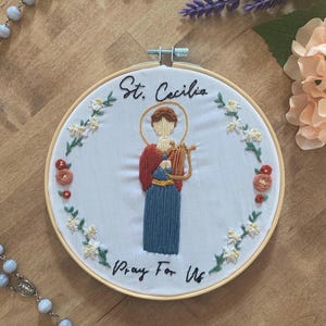 Saint Cecilia, digital hand embroidery design, pdf pattern, catholic embroidery, hand embroidery pattern, christian needlework
