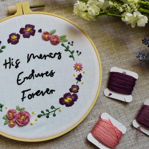 His Mercy Endures Psalm 136, digital hand embroidery design, pdf pattern, catholic embroidery, hand embroidery pattern, christian needlework