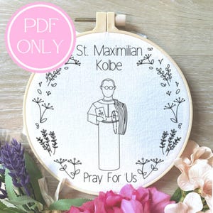 Saint Maximilian Kolbe, digital hand embroidery design, pdf pattern, catholic embroidery, hand embroidery pattern, christian needlework