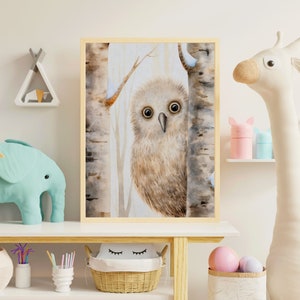 Dulce póster para habitación infantil en tamaño A4 o A3 con un simpático búho