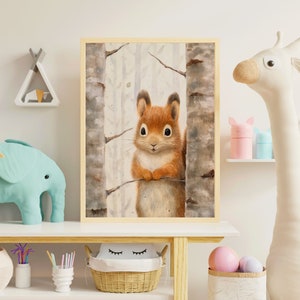 Dulce póster para habitación infantil en tamaño A4 o A3 con una simpática ardilla