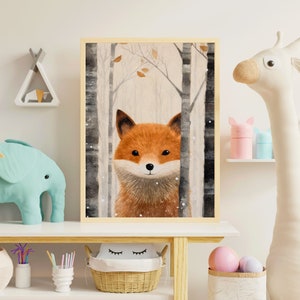 Dulce póster para habitación infantil en tamaño A4 o A3 con un simpático zorro