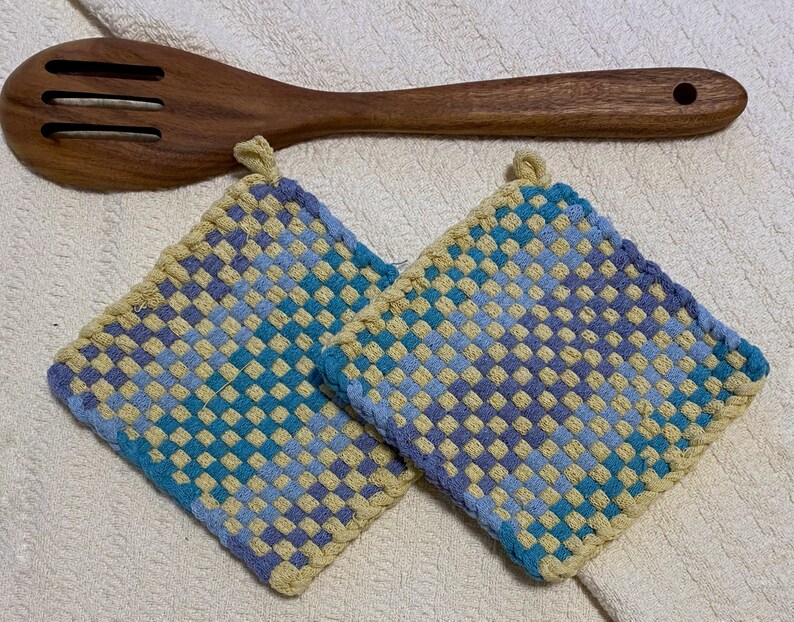 Handmade Loomed Potholder, Thick Cotton Oven Mitts, Trivets, Pads