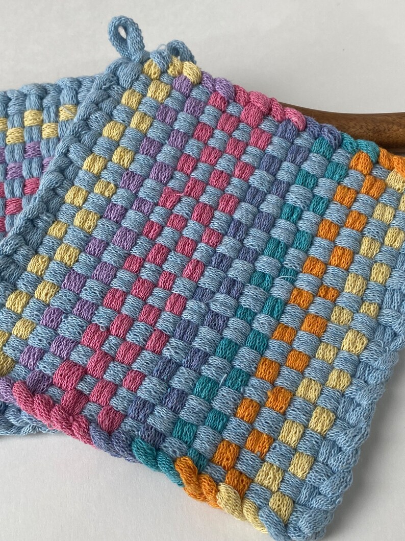 Handmade Loomed Potholder, Thick Cotton Oven Mitts, Trivets, Pads