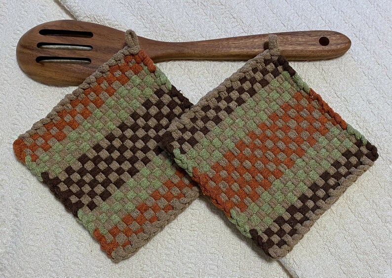 Handmade Loomed Potholder, Thick Cotton Oven Mitts, Trivets, Pads