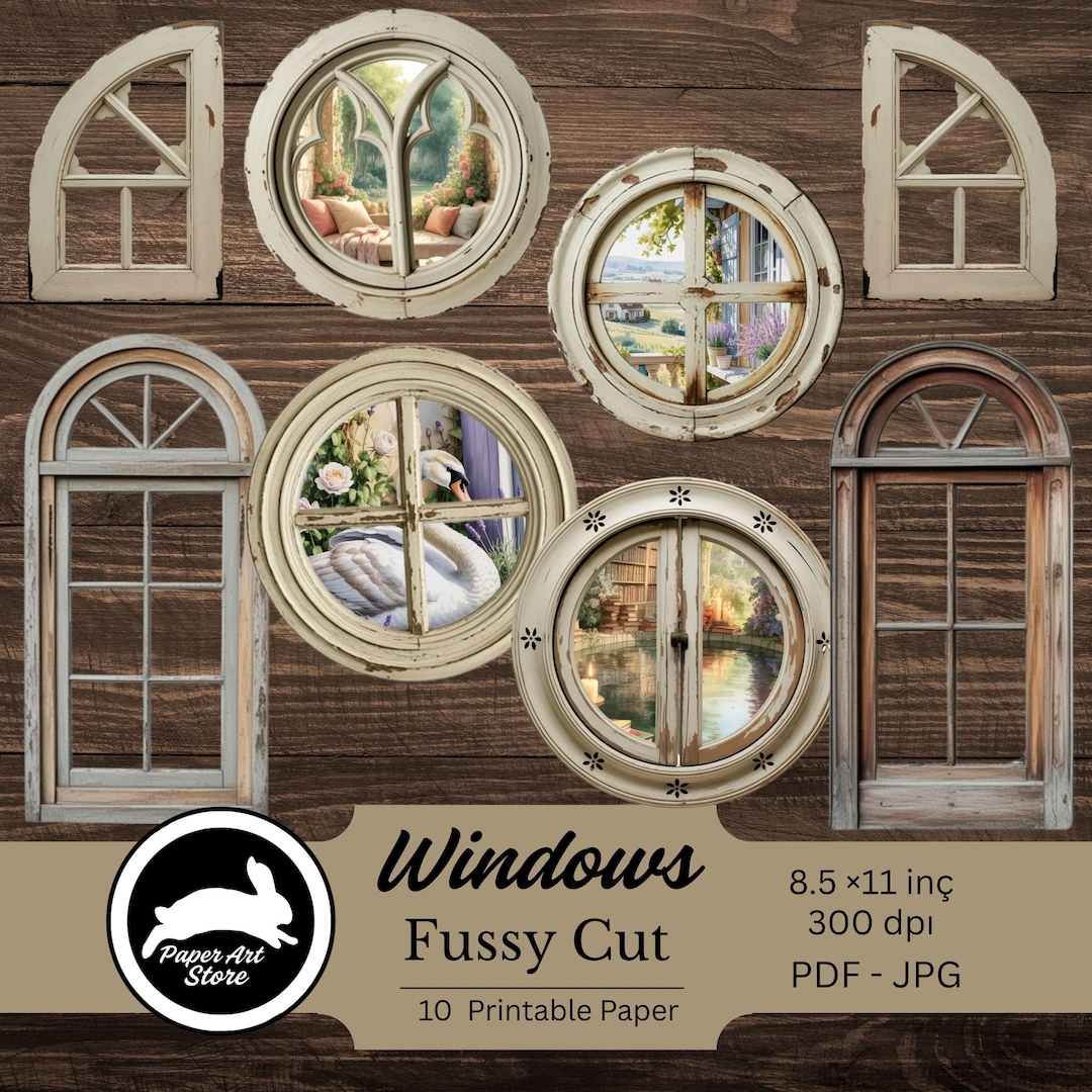 Window Paper Cutouts Rustic Windows FUSSY CUTS, Antique Photo Frames, Junk Journal Window ...