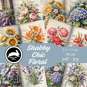 Diário de flores, páginas para impressão, kit de itens florais, papel para diário de flores, folhas de colagem digital de flores silvestres, jardinagem floral