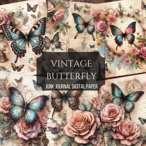 Vintage Butterfly Junk Journal Pages, Flower Ephemera Journal Kit, Butterfly Digital Collage Sheets, Junk Journal Printable Paper,