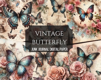 Vintage Butterfly Junk Journal Pages, Flower Ephemera Journal Kit, Butterfly Digital Collage Sheets, Junk Journal Printable Paper,