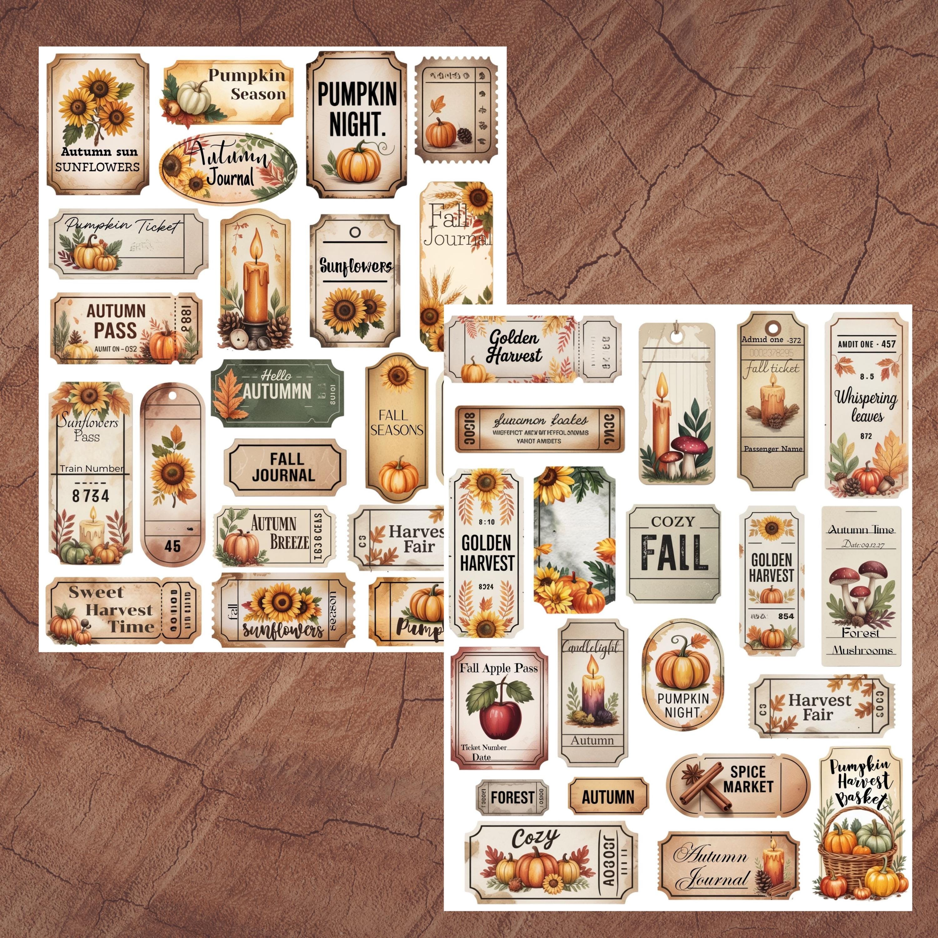 Label For Fall Autumn Clusters- Fall Junk Journal Labels, Digital Fussy Cut, Autumn ...